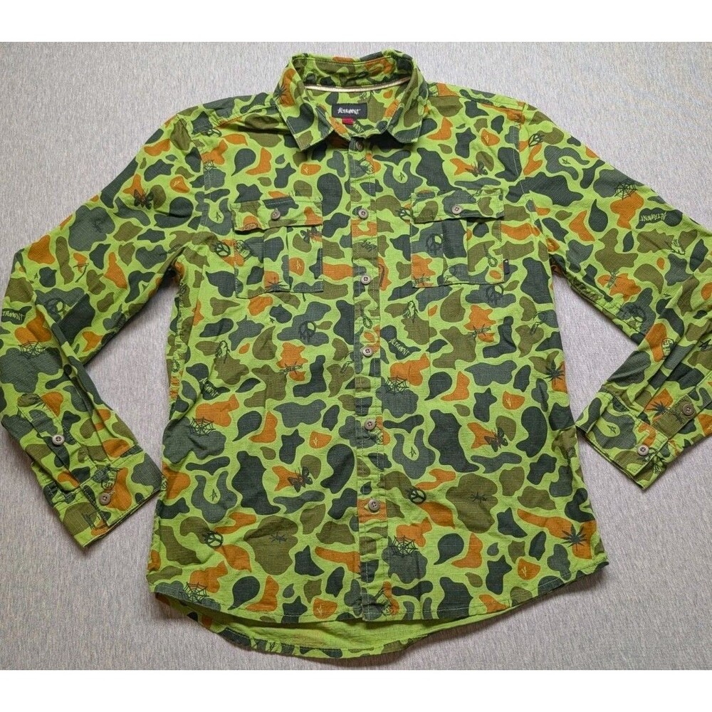 Rare Altamont Skateboards Camo Button Up Jacket Distressed Army size large